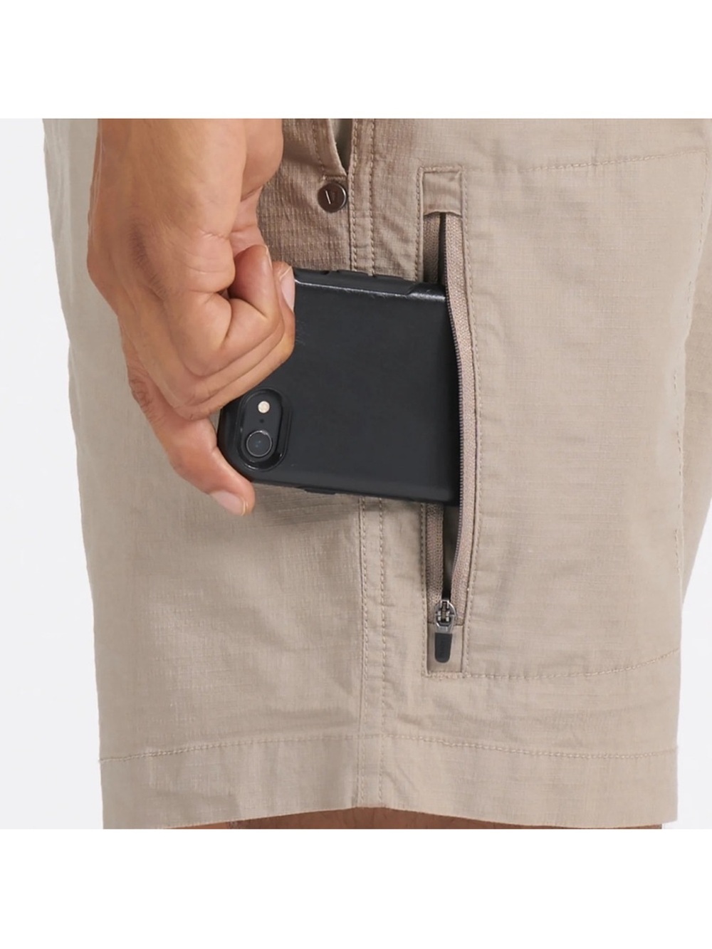 Vuori Ripstop Shorts in a sesame beige color, featuring elastic drawstring waist - Picture 4 of 12